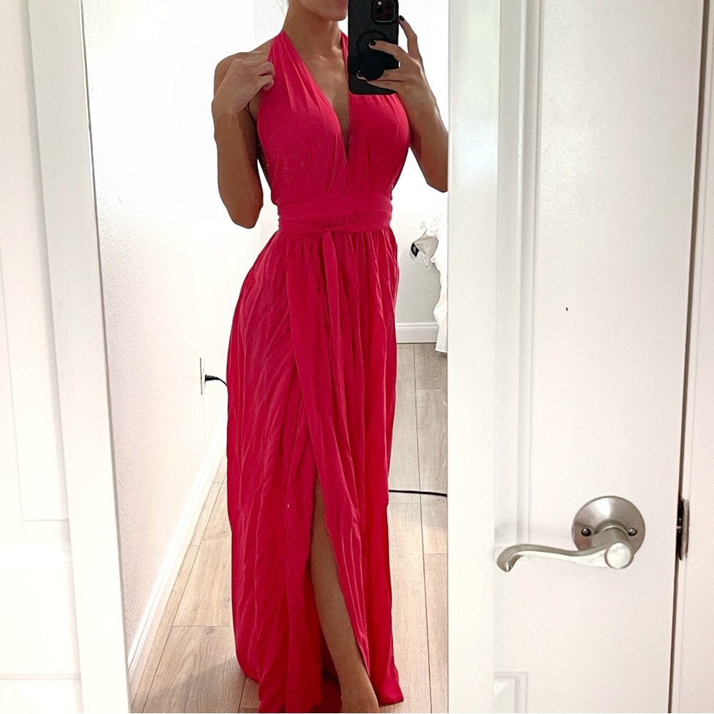Lulu’s hot pink Magical Movement halter maxi dress xs 0